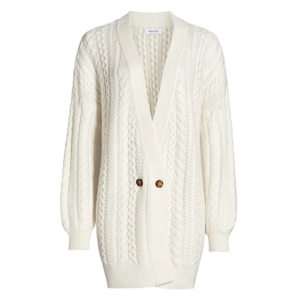 NAADAM Ivory Wool Cashmere Oversized Cable Knit Cardigan Sweater size Small